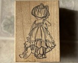 Little Victorian Girl And Bear In a corner Art Impressions T-1518 Back - $14.95