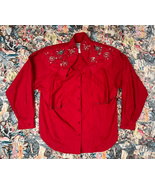 Vtg 80s Wrangler Western Rodeo Red Beaded Button Down Shirt Sz L - $541.58 MXN
