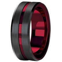 Sinister Rocker Ring Black Red Genderless Stainless Steel Gothic Vampire Band - £14.41 GBP