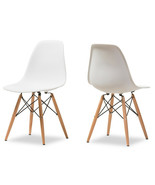 2x White Eiffel Plastic Shell Pyramid Dining Side Chairs Wood Dowel Base... - $234.84 CAD
