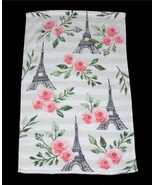 Eiffel Towers Pink Roses Subtle Pale Grey Wide Stripes Velour Hand Towel... - $20.49 CAD
