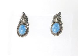 Navajo Sterling Silver Turquoise Post Earrings Denim Blue Signed Richard Begay - £51.95 GBP