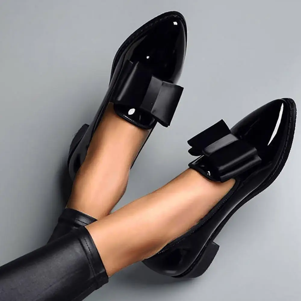 Patent Leather Loafers Spring Flats Women Shoes Bowtie Women&#39;s Low Heels Slip on - £120.81 GBP