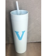 Modern Expressions Blue Tumbler With Straw 20oz - Letter V New - $194.71 MXN