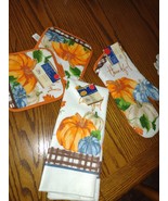  Thanksgiving Fall Kitchen Set 1  Towel 1 Oven Mitt 2 Potholders New (4pc) - €10,56 EUR
