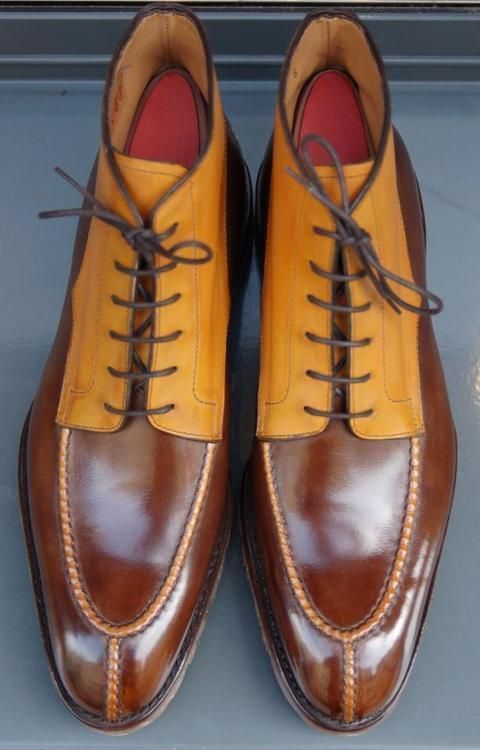 Handmade Men Boots Tan Brown High Ankle Apron Split Toe Premium Quality Leather