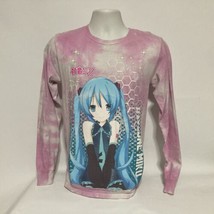 Hatsune Miku Graphic T-Shirt Men Small Pink Tie Dye Long Sleeve - £17.78 GBP