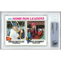 Mike Schmidt Auto 1977 Topps HR Leaders Philadelphia Phillies Autograph BAS Slab - £239.09 GBP