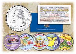 2002 US Statehood Quarters COLORIZED Legal Tender 5-Coin Complete Set w/Capsules - £12.65 GBP