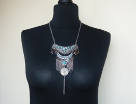 Moon Turquoise Tears Drop Statement Necklace, Armenian Drop Necklace - £35.17 GBP