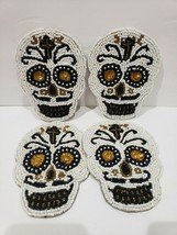 Halloween Day of the Dead Sugar Skull Beaded Drink Coasters Home Decor Set of 4 - £17.20 GBP