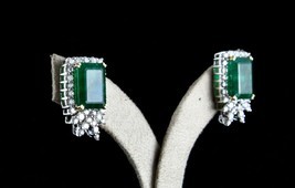 Natural Zambian Emerald Pair White Diamond Cut 18k Gold Stud Important E... - £12,074.27 GBP