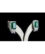 Natural Zambian Emerald Pair White Diamond Cut 18k Gold Stud Important Earring - $15,105.00