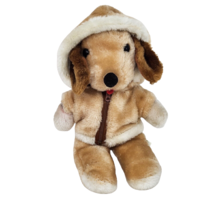 13&quot; VINTAGE INTERPUR BROWN PUPPY DOG STUFFED ANIMAL PLUSH TOY W/ ZIPPERE... - $37.05