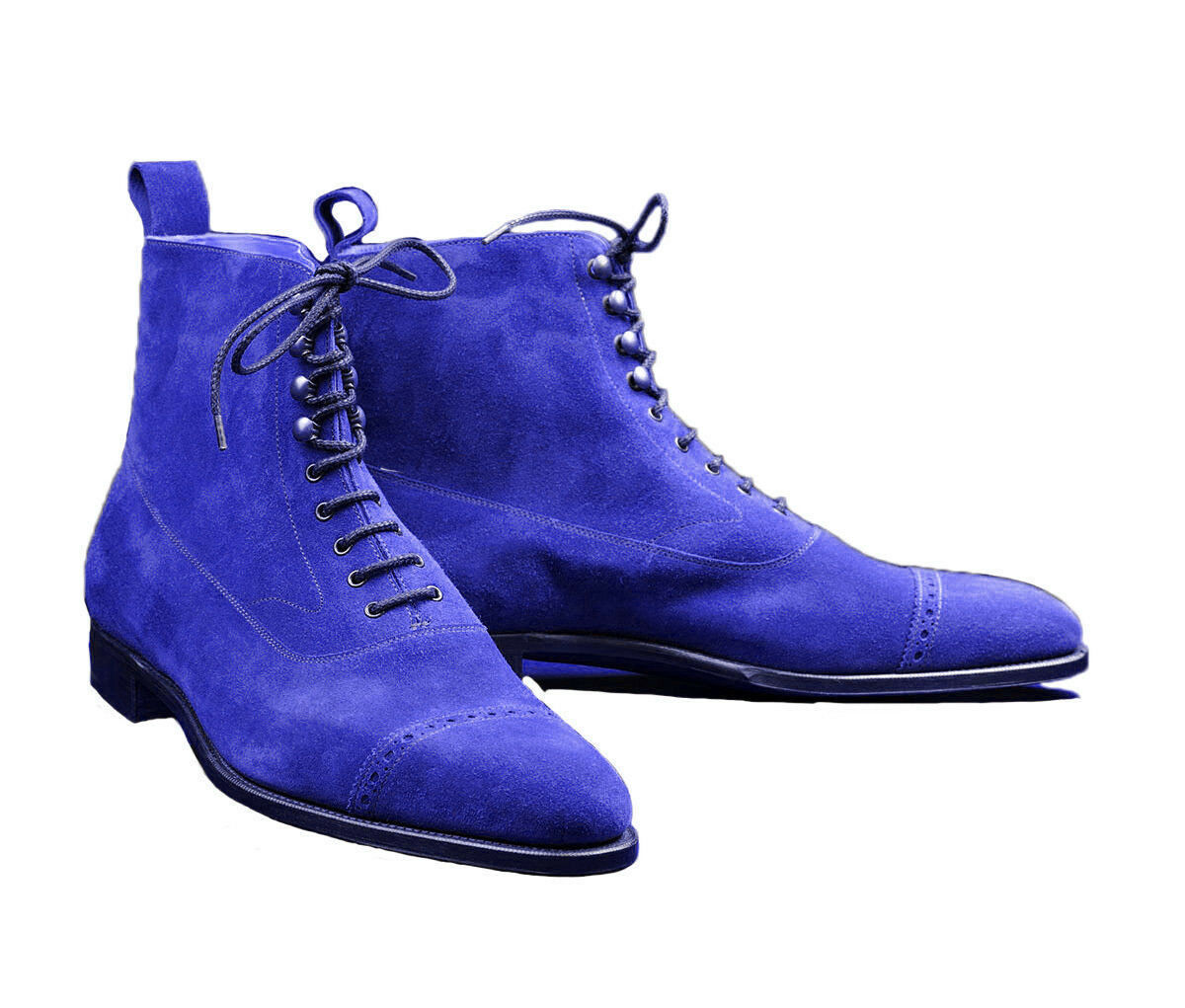Men Hand made Blue Color Cape Toe Lace Up Suede Leather High Ankle Boots US 7-16