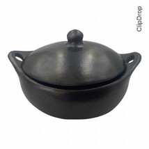 Soup Pot Black Clay Earthen Crock Pot 1 Liter Unglazed 100% Handmade in ... - £47.46 GBP