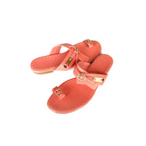 $890 CELINE Sandals 38 Coral Leather Slide Slip On Sandals *EXCELLENT* S... - $389.00