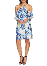 New Ce Ce Blue Floral Ruffle Cold Shoulder Sleeves Dress Size 12 Size 14 $128 - £33.01 GBP