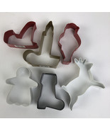 NOS Tin Aluminum Cookie Cutters Red White Handles Christmas 3” 4.5” set ... - $21.72 CAD