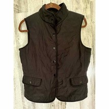 Talbots Womens Black Quilted Vest Size Small Fleece Lined Snaps - £13.51 GBP