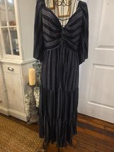 ANGIE Black Printed Twist Bodice Tiered Midi Dress Sz M Bohochic Lagenlook - $27.72