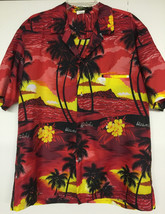 Royal Creations Hawaiian Aloha Shirt Red Sunset Polyester 70s XL. - £27.42 GBP