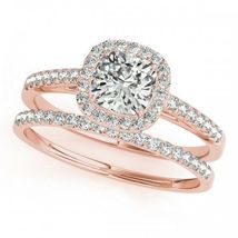 Womens Engagement Wedding Bridal Ring Set 2.0Ct Cushion Diamond 14k Rose Gold Fn - £66.26 GBP