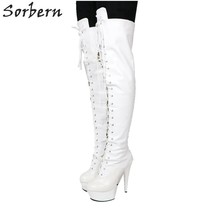 White Patent Thigh High Boots For Women 15Cm High Heels 5Cm Platform Shoes Long  - £175.51 GBP