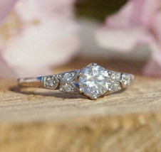 Vintage Engagement Ring 2.10Ct Round Simulated Diamond 14K White Gold Size 5.5 - £193.34 GBP