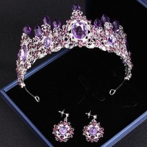 7.5cm High Handmade White Vintage Crystal Rhinestone Bridal Tiara Purple Party P - £19.46 GBP