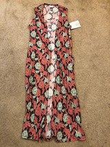 New LULAROE Women&#39;s &quot;Joy&quot; Green Red Floral Lightweight Full Length Vest ... - $9.49