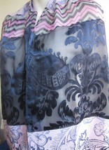 ECHO Silk Scarf 62&quot; x 13 ½&quot; Baroque Floral Colorblock and Sheer Segments - $18.99