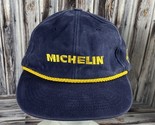 Vintage Michelin Pilot Blue Strap Back Trucker Hat w/ Yellow Rope - USA ... - £26.62 GBP