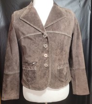ROPER Chocolate Brown Leather Suede Button Lined Jacket Studded zipper pocket Lg - £14.01 GBP