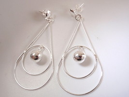 Double Hoop Dangling Ball Stud Earrings 925 Sterling Silver Corona Sun Jewelry - £14.30 GBP