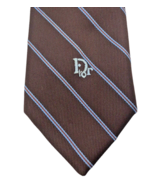 Vtg 1960s Christian Dior Necktie Tie Spell Out Mens Brown Blue Stripe Si... - £73.75 GBP