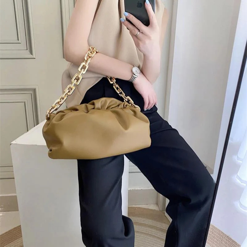 2023 New Handheld  Bag with Thick Chain and Wrinkled Cloud Pattern Crossbody Bag - $65.10