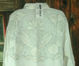 VTG Embroidered Blouse 90s Sky Lark Collection White NOS XXL fruit pinea... - £15.85 GBP