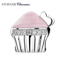 Heartbeat Charm 925 Sterling Silver Pink Enamel Cupcake Charms Beads for Women B - £37.44 GBP