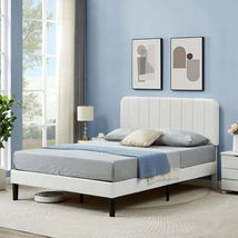 Full Size White Upholstered Platform Bed with Headboard - $267.19