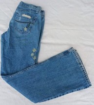 Mossimo Womens Juniors Floral Distressed Blue Denim Jeans Sz 7 29x32 Bootcut - £11.66 GBP