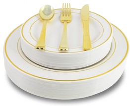 200 Piece Heavyweight Party Disposable Plastic Plates and Cutlery Set Includes 4 - £53.54 GBP
