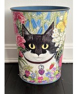 Vintage Cat In Garden Trash Can Waste Basket Sylvia Huber Gaensslen - $661.36 MXN