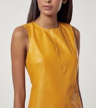 New  Yellow Dress Lambskin 100%Genuine Leather Stylish Wear Party Women ... - $150.77+