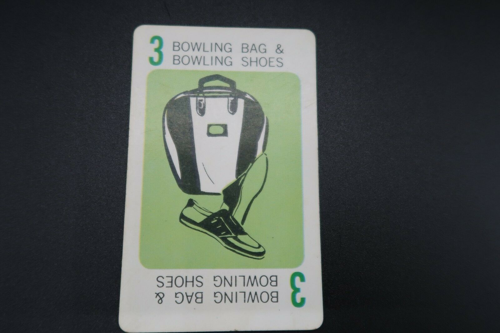 1965 Mystery Date board game replacement card green # 3 bowling bag &amp; shoes - $4.99