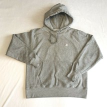 Champion Reverse Weave Hooded Gray Sweatshirt Size Medium Distressed Cuffs - $29.67