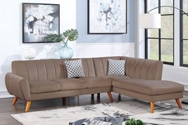 Madrid 2-Piece L Shape Sectional with Chaise in Light Brown Velvet Fabric - £842.41 GBP