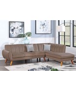 Madrid 2-Piece L Shape Sectional with Chaise in Light Brown Velvet Fabric - £824.23 GBP