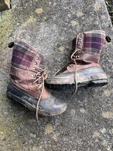 Time And True Snow Boots Size 9 Plaid Top Lace - £19.16 GBP