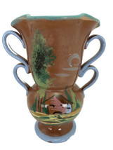 Art Pottery Vase Hand Painted Signed Numbered Double Handled 5.75&quot; Tall Rustic - £23.09 GBP